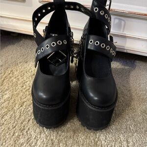 Dolls Kill Black Platform Buckle Shoes